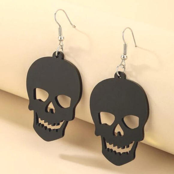 Black Skeleton Earrings Skull Earrings Black Dangle Earrings 2.5 X 1.5 Huge Punk - Picture 3 of 3